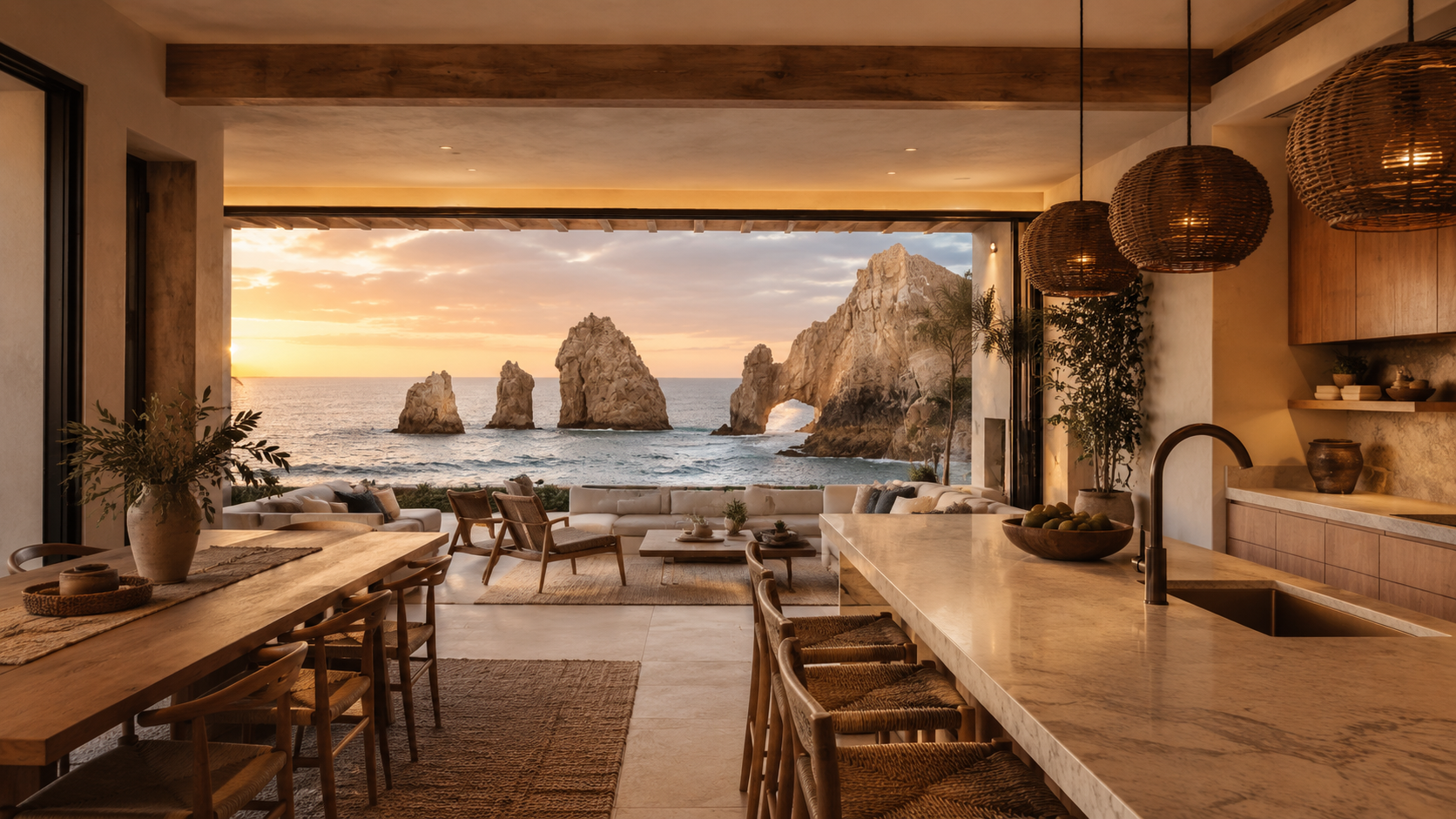 Completed luxury interior with an ocean view
