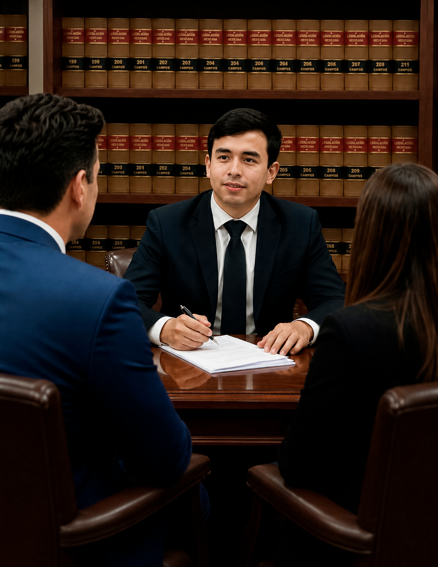 Attorney Gerardo Sánchez Aramburu meeting with foreign buyers in his Baja California Sur law office.