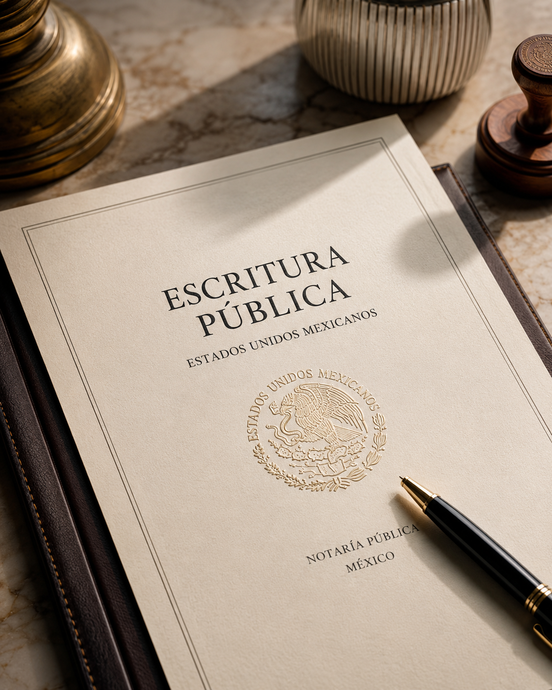 Escritura pública, the Mexican property deed, with a fountain pen