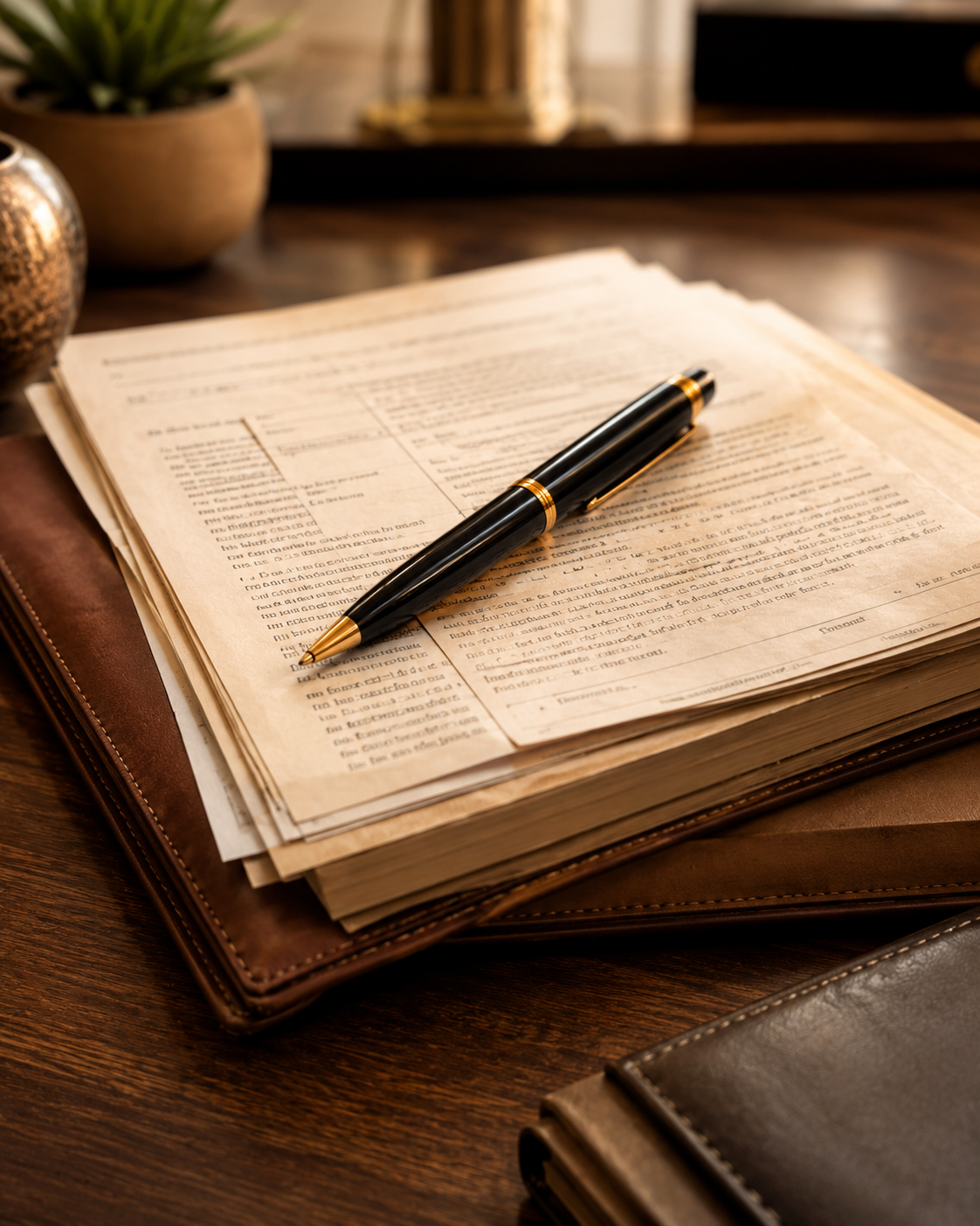Ownership documents and pen on a desk