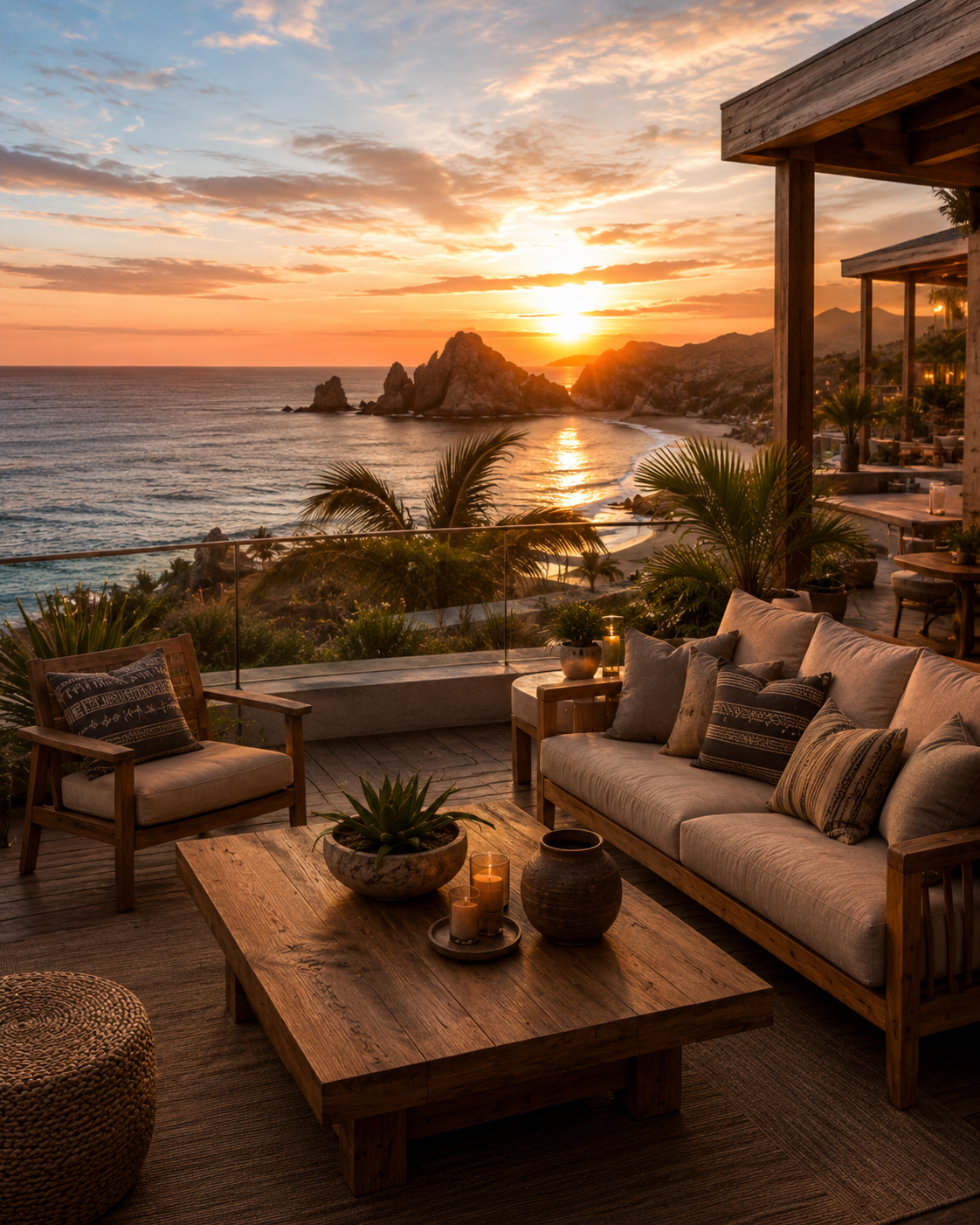 Terrace overlooking the sea at dusk