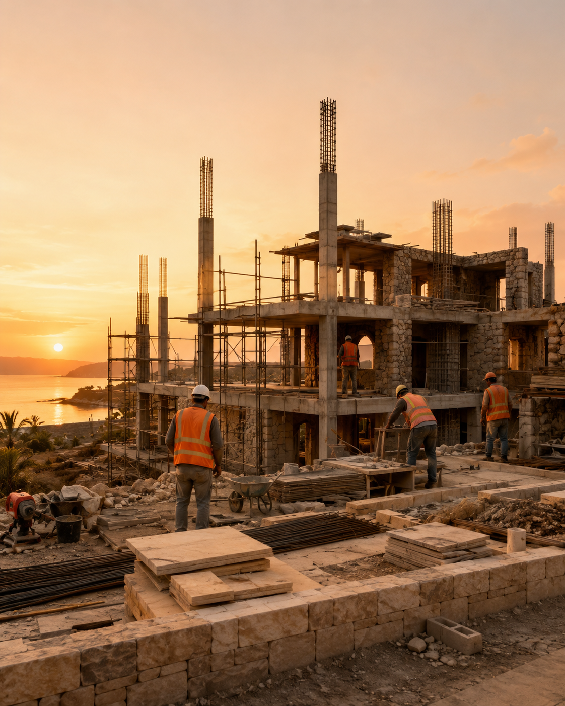 Construction crew working on a Baja build site